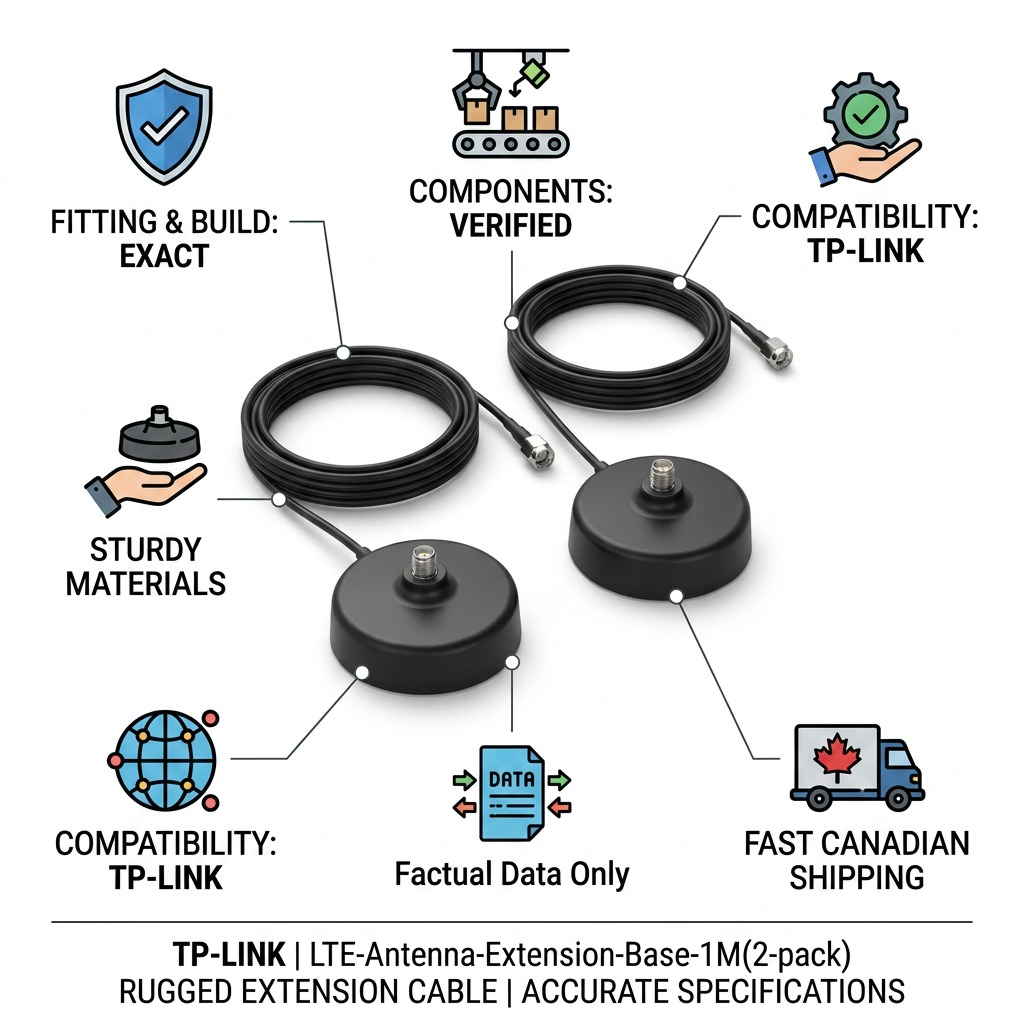 Factual infographic for TP-Link LTE bases, verifying build, compatibility, materials, and data accuracy.