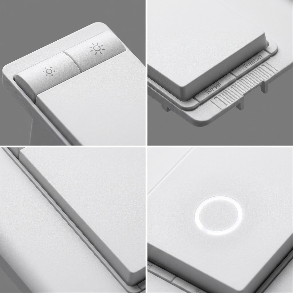 Macro view of the Tapo S515D switch's button and indicator details.